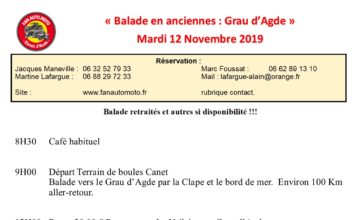 12 Novembre 2019 : Balade Grau d’Agde