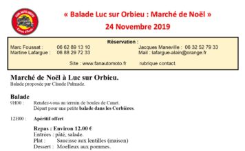 24 novembre 2019. Marché de Noël à Luc sur Orbieu.