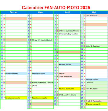 Calendrier Fan-Auto-Moto 2025